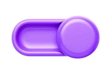 Modern purple toggle switch control element in the off position isolated on transparent background