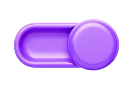Modern purple toggle switch control element in the off position isolated on transparent background