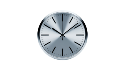 Modern silver clock with a minimalist design isolated on transparent background