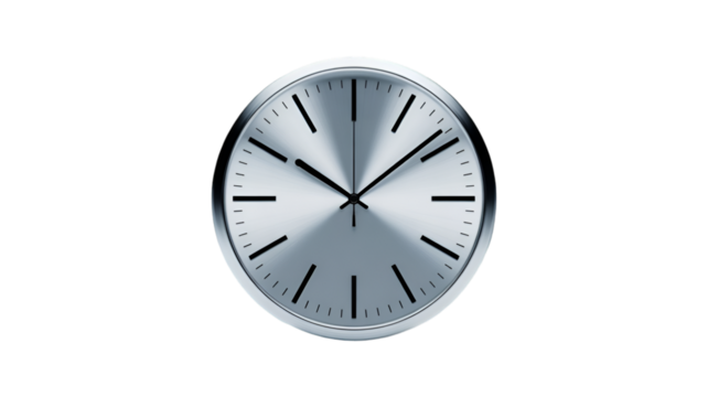 Modern silver clock with a minimalist design isolated on transparent background