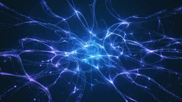 Complex web of interconnected lines and nodes forming a futuristic blue network, symbolizing data flow, communication, and technological advancement in cyberspace