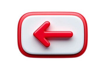 Red arrow pointing left on a white and red rounded square button isolated on transparent background