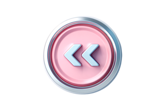 Retro style rewind button with double chevrons isolated on transparent background