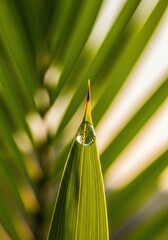 Morning Dewdrop on Green Leaf with Sunburst