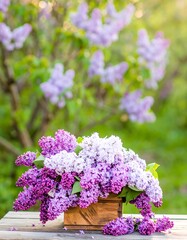 Lilacs in a wooden box