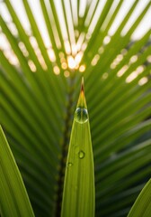 Morning Dewdrop on Green Leaf with Sunburst