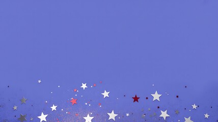 Purple background with scattered red silver and white star confetti