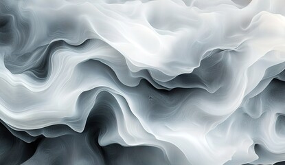 Abstract gray and white wavy background, fluid texture, soft curves, smoke effect, beautiful wallpaper, 3D rendering.