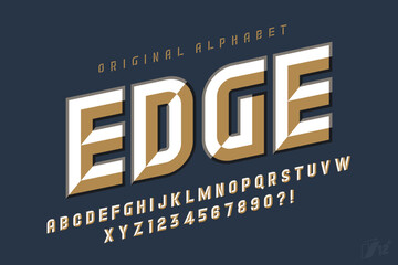 Original display font design, chisel alphabet style, letters and numbers.