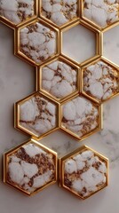 Fototapeta premium Gold-framed, white marble hexagons