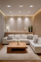 Modern, bright living room with white sectional