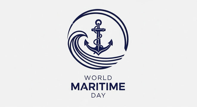 Minimal design: anchor inside a wave circle, text &ldquo;World Maritime Day&rdquo;.