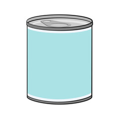 A tin can of canned food with a ring pull top and blue label vector
