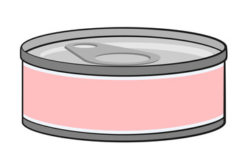 A tin can of canned tuna or pet food with a ring pull top and pink label vector