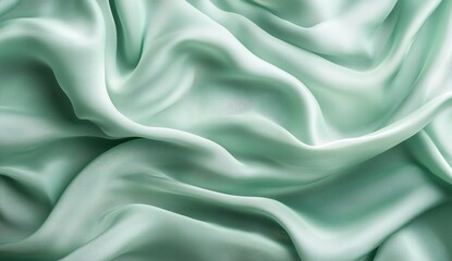 Fototapeta premium Abstract mint green background with soft waves of fabric, creating an elegant and dreamy atmosphere.