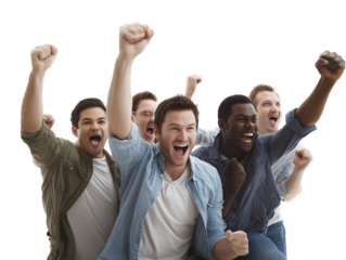 Excited Multiracial Men Celebrating Victory, Team Spirit, Winning