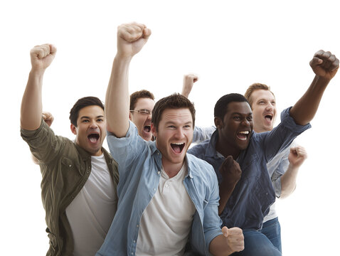 Excited Multiracial Men Celebrating Victory, Team Spirit, Winning