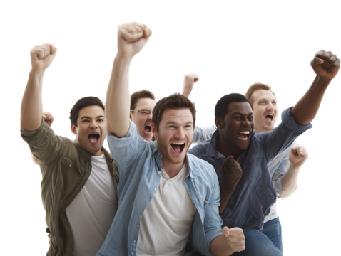 Excited Multiracial Men Celebrating Victory, Team Spirit, Winning