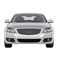 Front view of a silver car isolated on transparent background
