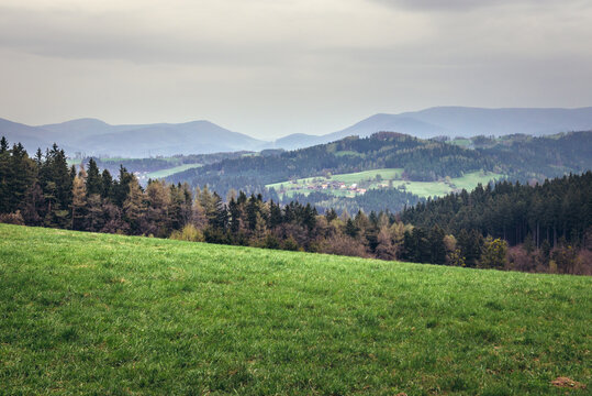 Mountainous area in tourist district Beskids - Moravian Wallachia near Vsetin town, Czech Republic