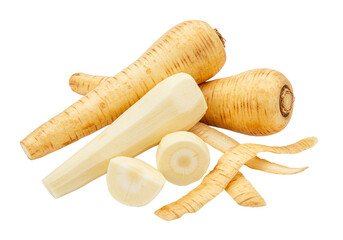 Fresh parsnips and garlic isolated on transparent background