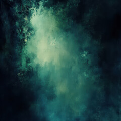 Fototapeta premium Dark moody abstract blur, rich emerald greens fading into inky blues and blacks, mysterious and elegant artistic atmosphere, cinematic fine art texture 