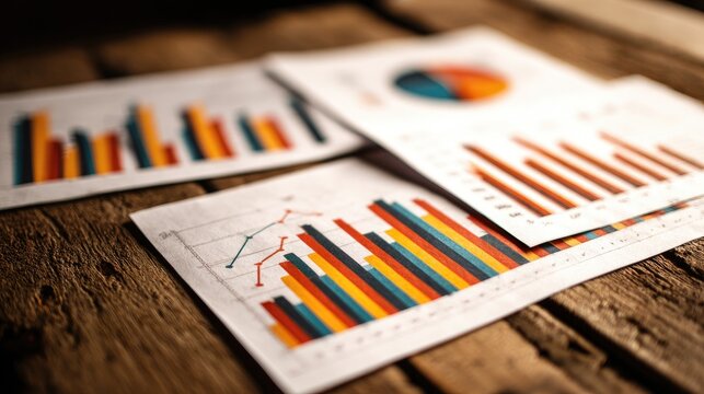 Business charts on rustic wood