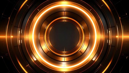 A dynamic, intricate design featuring concentric circles of glowing, metallic copper and dark tones, highlighting a central, dark void.