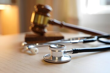 Symbolic image of a gavel and stethoscope representing medical malpractice and legal justice
