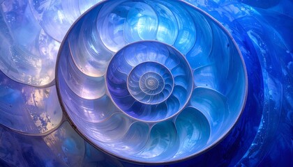 Hypnotic Blue Spiral Nautilus Shell Pattern, Abstract Fractal Design Inspiration