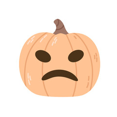 Halloween pumpkin with carved sad face. Isolated vector element for holiday design