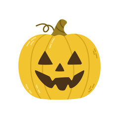 Halloween yellow pumpkin with carved scary face. Isolated festive illustration