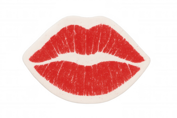 Vibrant red lipstick kiss mark pressing against transparent surface, expressing intimate passion and romantic sentiment