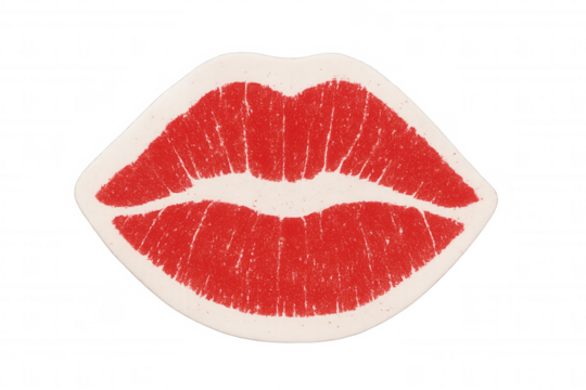 Vibrant red lipstick kiss mark pressing against transparent surface, expressing intimate passion and romantic sentiment