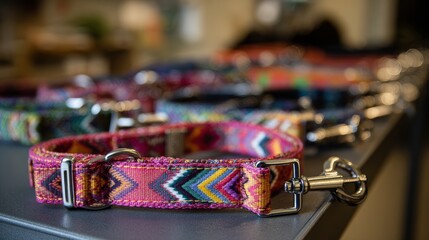 Colorful leash and collar on adoption counter