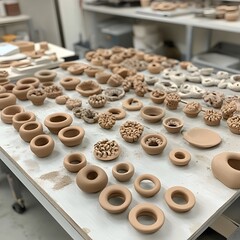 Artisan Pottery Collection, Unfired Clay Bowls, Rings, and Sculptures
