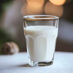 Refreshing Glass of Milk on White Table, Closeup
