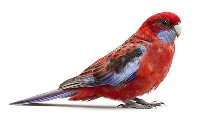 Graceful Crimson Rosella Bird Poses on White Background