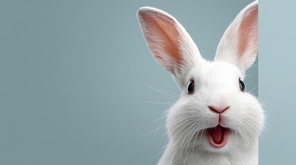 Obraz premium Adorable White Bunny Smiling - Cute Animal Pet Rabbit Image for Adobe Stock Photos