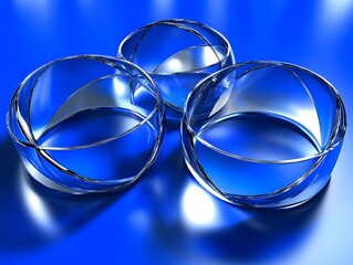 Abstract Glass Rings Blue Background 3D Render