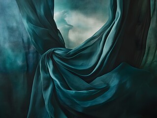 Dramatic Teal Silk Fabric Drapes Abstract Background