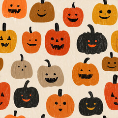 Cute cartoonish pumpkins, halloween seamless pattern