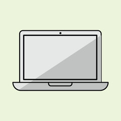 Minimalist laptop illustration with flat grey screen, symbol of modern technology device on soft green background.