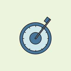 Minimalist flat illustration of a circular clock with hands, symbolizing time and precision on a soft green background.