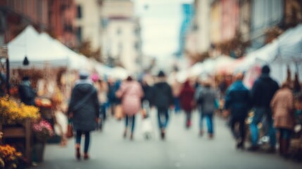 Crowd Exploring a Vibrant Outdoor Market With Various Stalls and Activities in a Busy Urban Setting During the Daytime