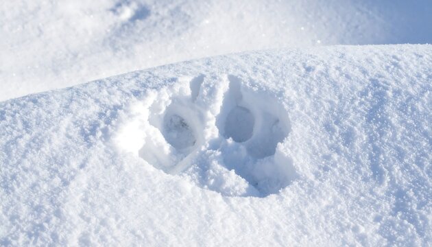 Close-up of a single wild animal track in the pristine winter snow