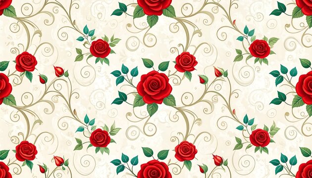 Fototapeta Floral rose pattern on cream background
