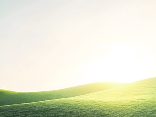 Obraz premium Serene Rolling Hills Landscape, Lush Green Meadow Under Bright Sunlight