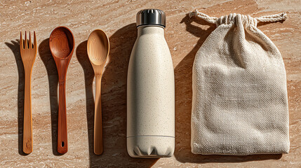 Eco-Friendly Set with Bamboo Utensils and Reusable Bottle