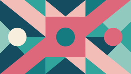 Abstract Geometric Design with Pink Teal and Cream Circles and Lines pattern
